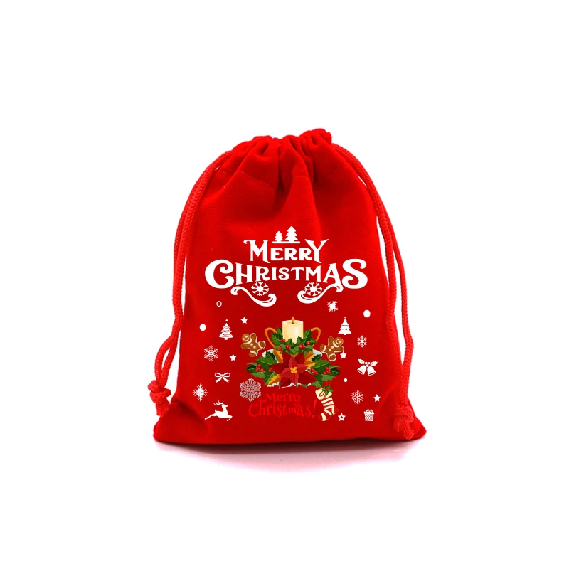 thumbnail image 1 of 4 piezas/lote de bolsas de terciopelo navideñas de 9 x 12, 10 x 16, 13 x 18 cm, bolsa con cordón para regalo de dulces navideños, bolsas de regalo de Feliz Año Nuevo y Feliz Navidad, 1 of 5
