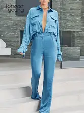  Women Satin Trousers Suit Solid Loose Shirts Tops And Straight Pant Two Piece Set 2022 Summer Office Lady Fashion Female Outfits 