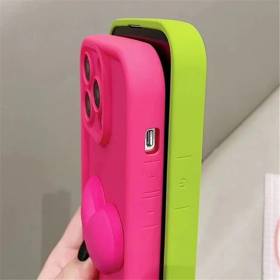 Einfarbige, einfache, süße 3D-Liebesherzhülle für iPhone 11 12 13 14 15 Pro Max 15Plus Kameraschutz, weiche Silikonrückseite_voghion.com