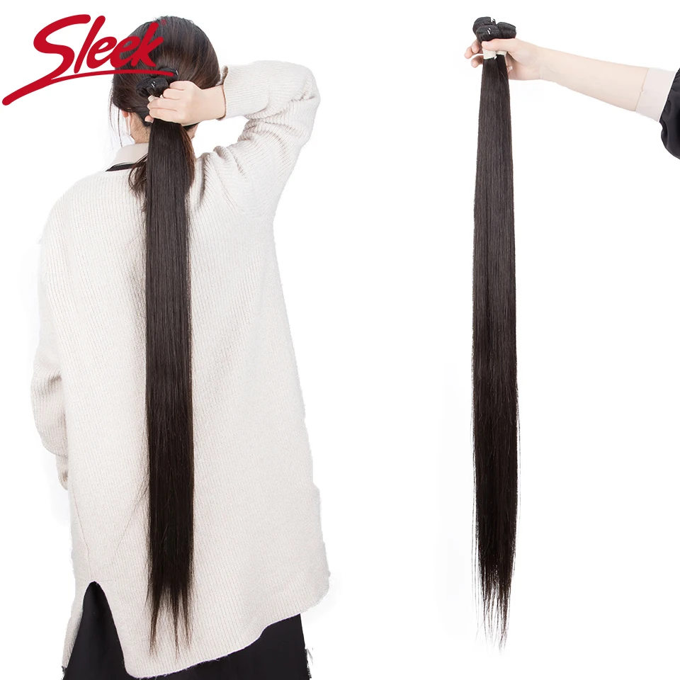 Sleek 38 Inch Straight Hair Bundles For Women X Real Hair Extensions 32 Inch Long Straight Bundles Single Synthetic