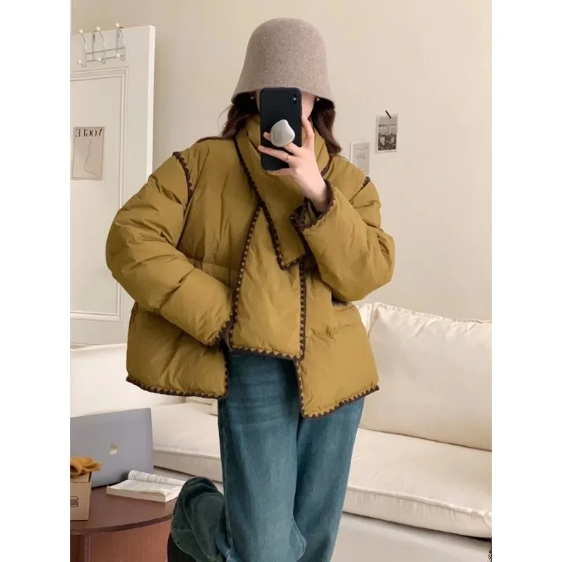 

Korean Women's Clothing 2023 New Winter and Autumn Fashionable Outerwear 90% White Duck Down Coat Scarf Oversize Jacket Parkas