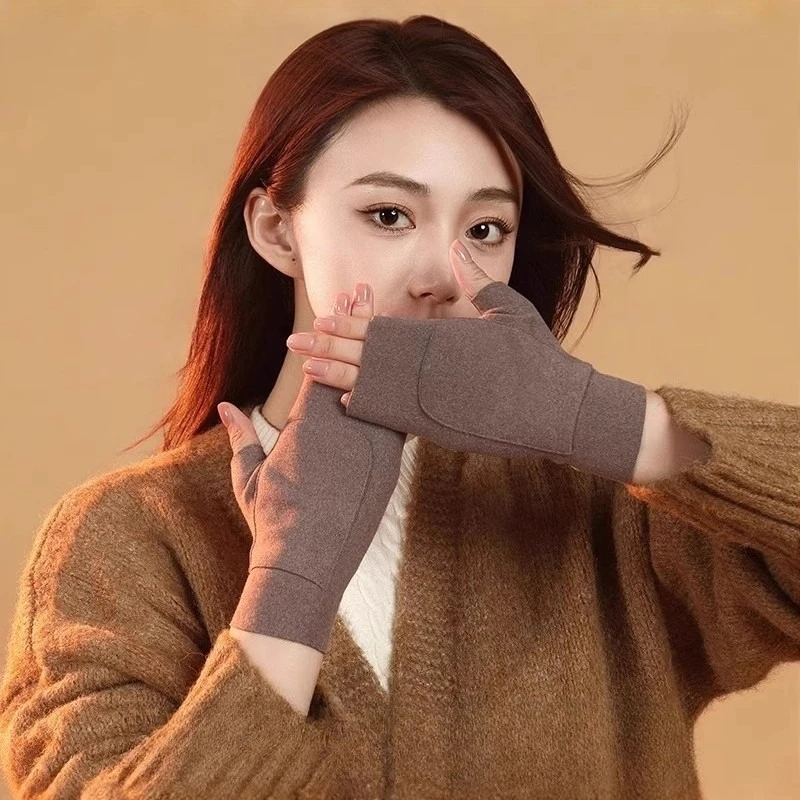 حار بيع! قفازات شتوية نصف اصبع مع صوف دافئ وجيوب، شاشة تعمل باللمس، للجنسين لكتابة ركوب الدراجات