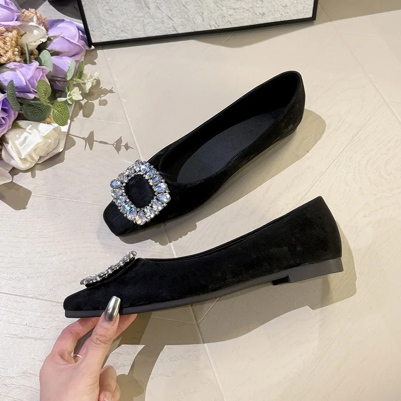 

Кроссовки женские с квадратным носком, без застежки, Повседневная Удобная мягкая обувь с кристаллами, с закрытым носком и пряжкой, лето 2024