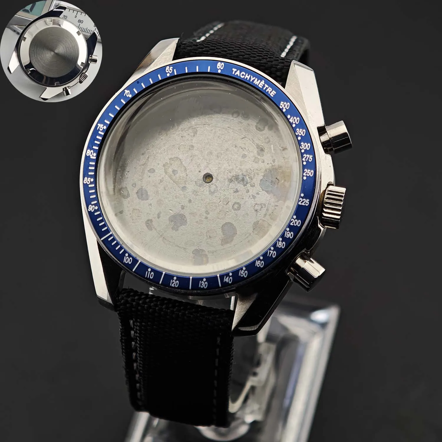 Men's 39.7mm Stainless Steel Watch Case with Moon Back Cover