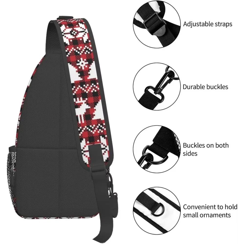 Merry Christmas Crossbody Sling Bag Adjustable New Year Chest Bag Shoulder Bag Christmas Snowflakes Buffalo Plaid Sling Backpack Daypack For Women Men
