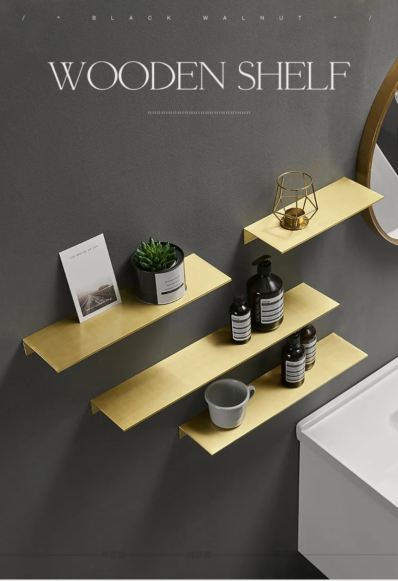 Description Picture 2 of itemBathroom Shelf Accessories Brushed Gold Aluminum Tray Toilet Wall Hanging Cosmetic Storage Rack Shower Room Shower Gel Rack