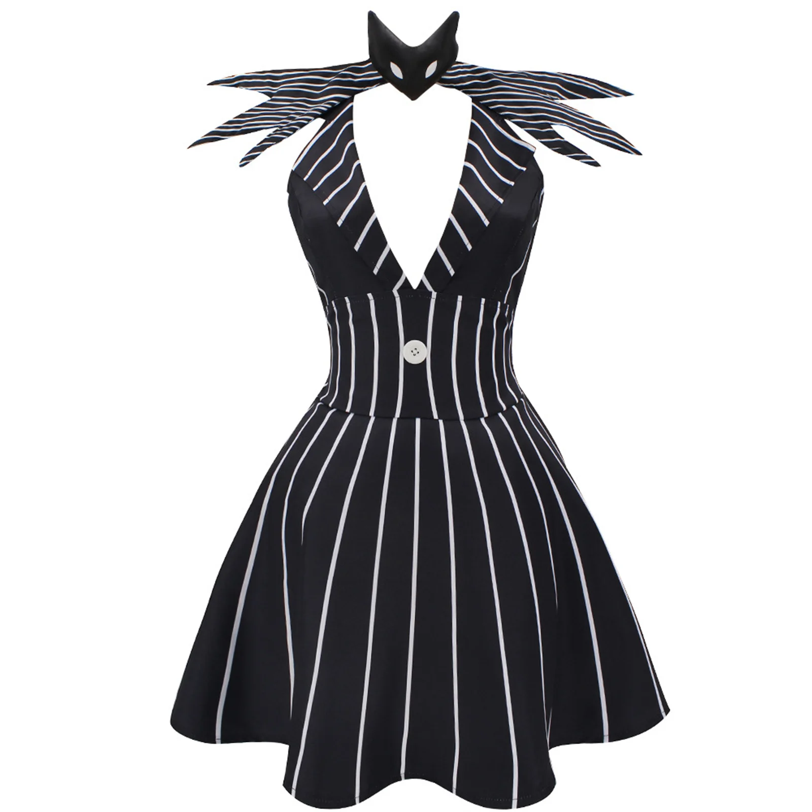 thumbnail image 2 of Disfraz de Jack Skellington de Anime para mujer, traje de Navidad, vestido de rayas negras para fiesta de Halloween, ropa elegante de demonio, 2 of 5