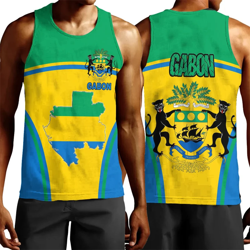 

Africa Gabon Map Flag 3D Print Tank Top For Men Clothes Fashion Dashiki Vest Sport Running Jersey Patriotic Boy Waistcoat Tops