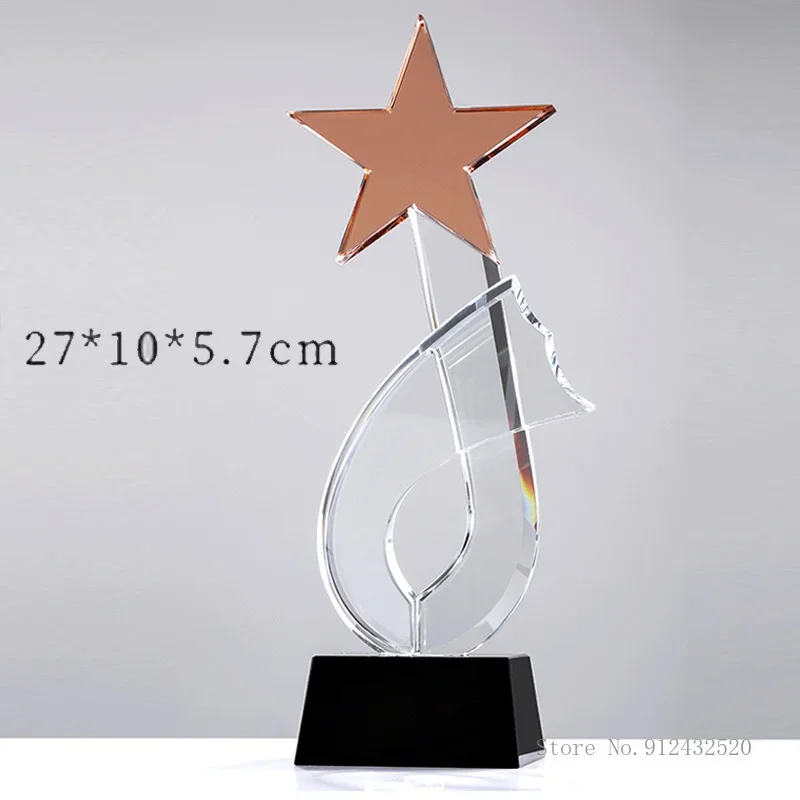 Customized Crystal Trophy of Five-Pointed Star, Simple and Beautiful, Excellent Staff's annual Meeting Award, Home Decor, 1pc