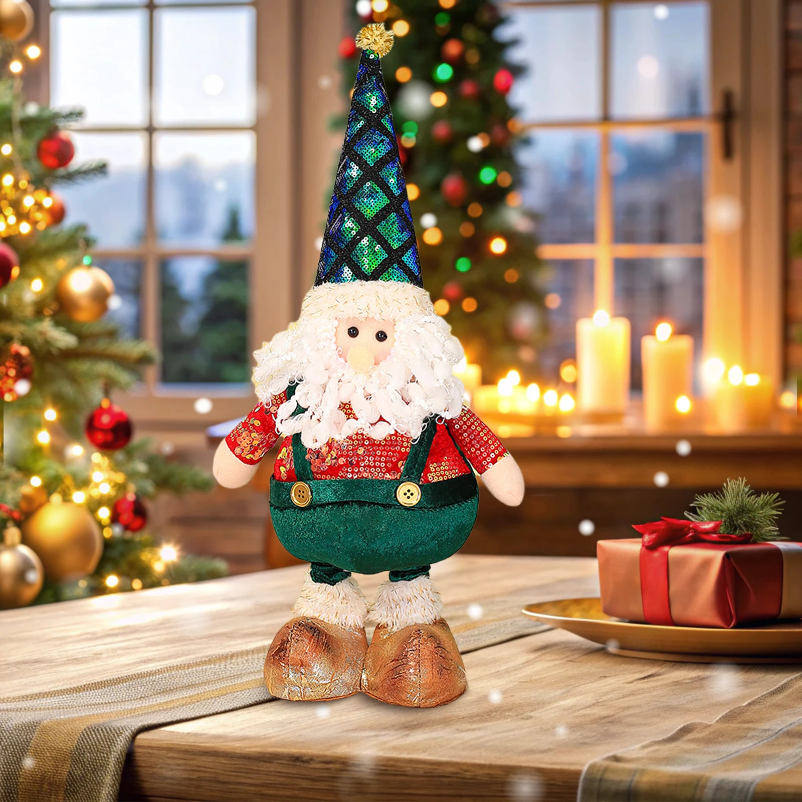 Christmas Decorations Figurine with Retractable Spring Legs Christmas Ornament Christmas Plush Doll Home Holiday Decoration
