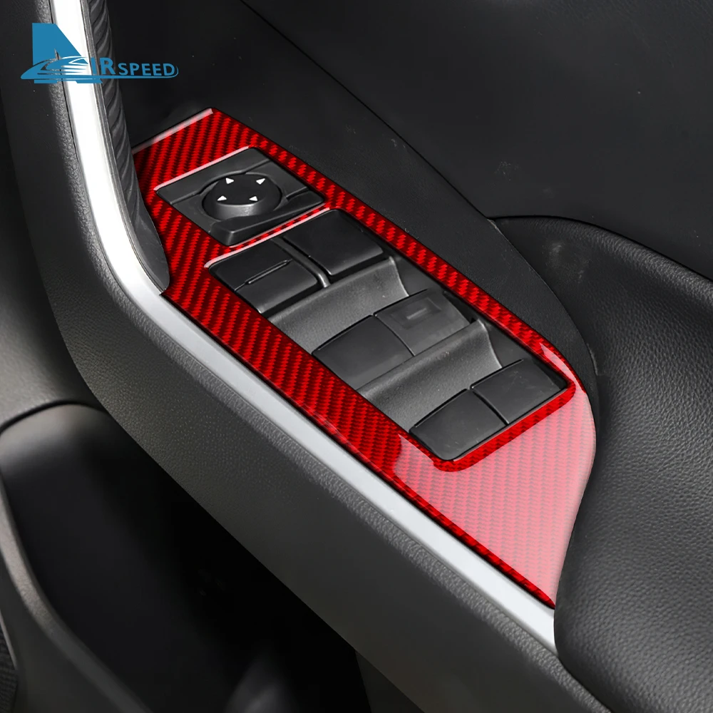 حقيقي لينة ألياف الكربون ملصق لتويوتا RAV4 XA50 2019 2020 2021 2022 2023 2024 2025 LHD RHD نافذة السيارة رفع لوح أزرار الكسوة