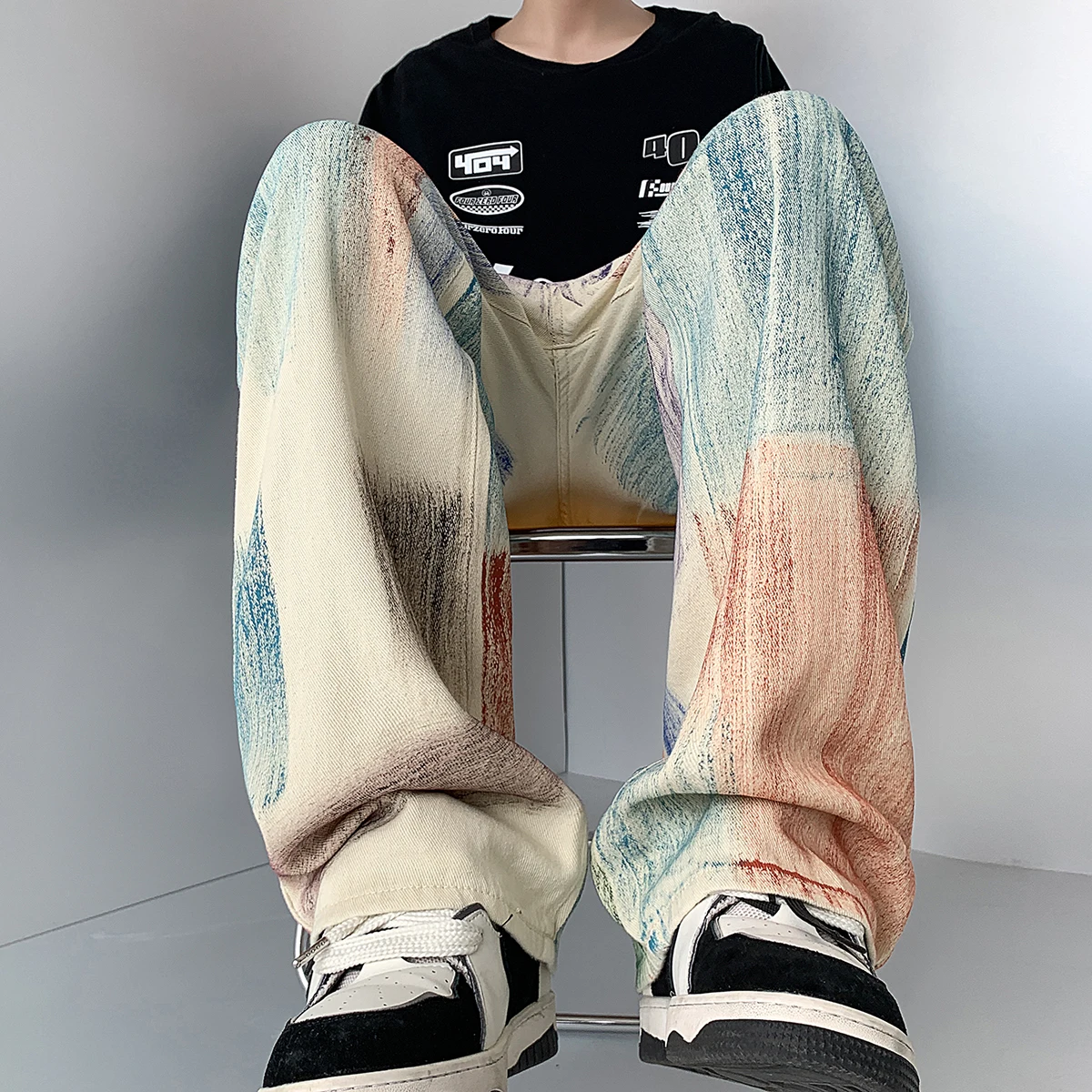 New Fashion Graffiti Tie-dye Jeans Hip Hop Rock Loose Straight Trousers for Men and Women Retro Harajuku Streetwear Pants