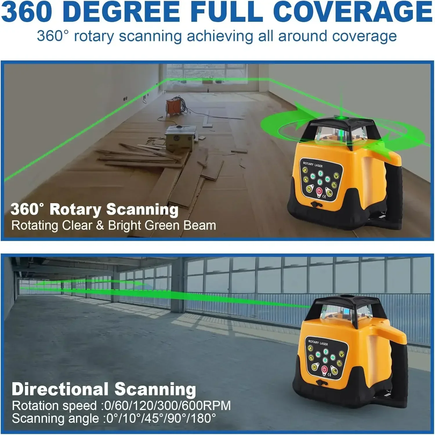 Self Leveling Rotary Laser Level System 500M Range Kit with Surveying Tripod + Aluminum Grade Rod 16.4Ft Green Automatic - Image 6
