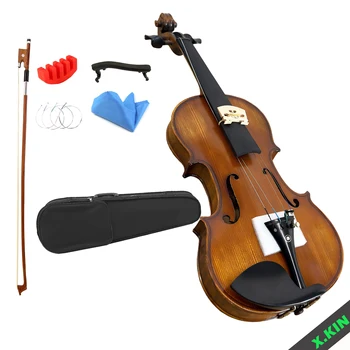 Handmade Violin Flamed Maple Back for Beginners, 4/4 3/4 1/2 1/4 Size, Solid Spruce Top, Full Set with Case & Bow, Student