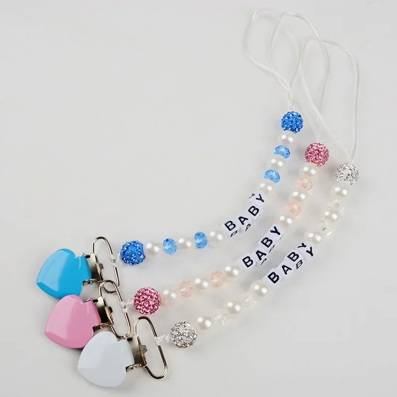 Luxury Infant Baby Pacifier Clip Chain Clay Crystal Anti-drop Chain for Baby Boy Girl Heart Nipple Clip Chain Stuff  Accessories
