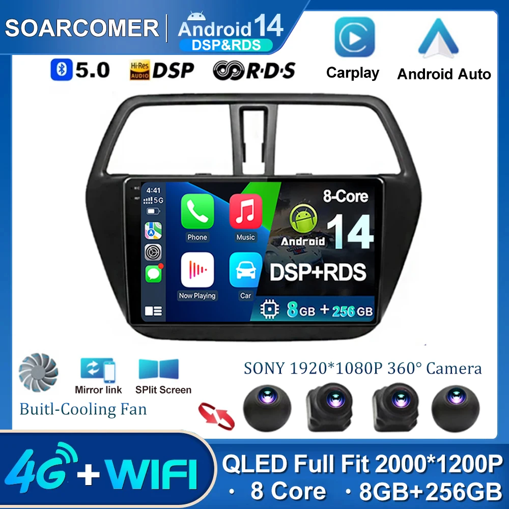 

Автомагнитола на Android 14 для Suzuki SX4 S-Cross 2014-2017 с GPS-навигацией, стерео, видео, мультимедийный проигрыватель 360 с камерой, BT, 2Din, 2 Din, DVD