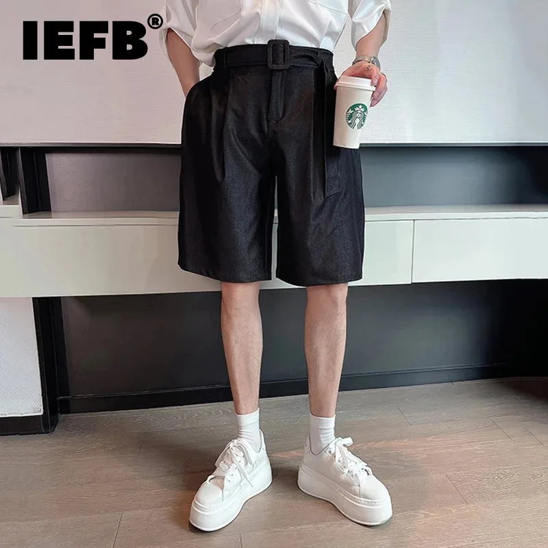

Шорты IEFB мужские на шнуровке, трендовые однотонные штаны с карманами, свободные темпераментные до колена, 9C6440, лето 2024
