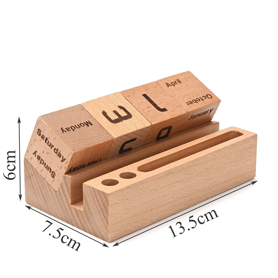 Calendario Perpetuo De Madera PATIKIL - Pantalla De Acrílico, Beige, 13.5x4.5x18 Cm, Para Escritorio
