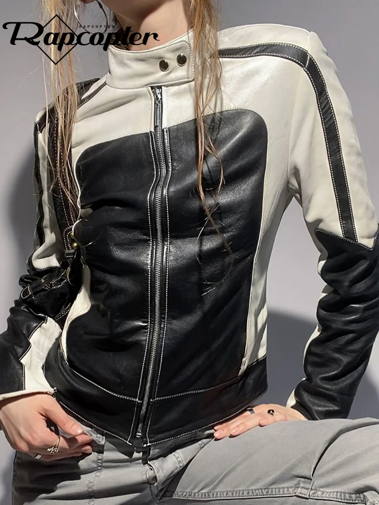 Women Leather Jacket Zipper Y2k Fashion Vintage Jacket Slim Fit Stand  Collar Coats Casual Outfits Streetwear 