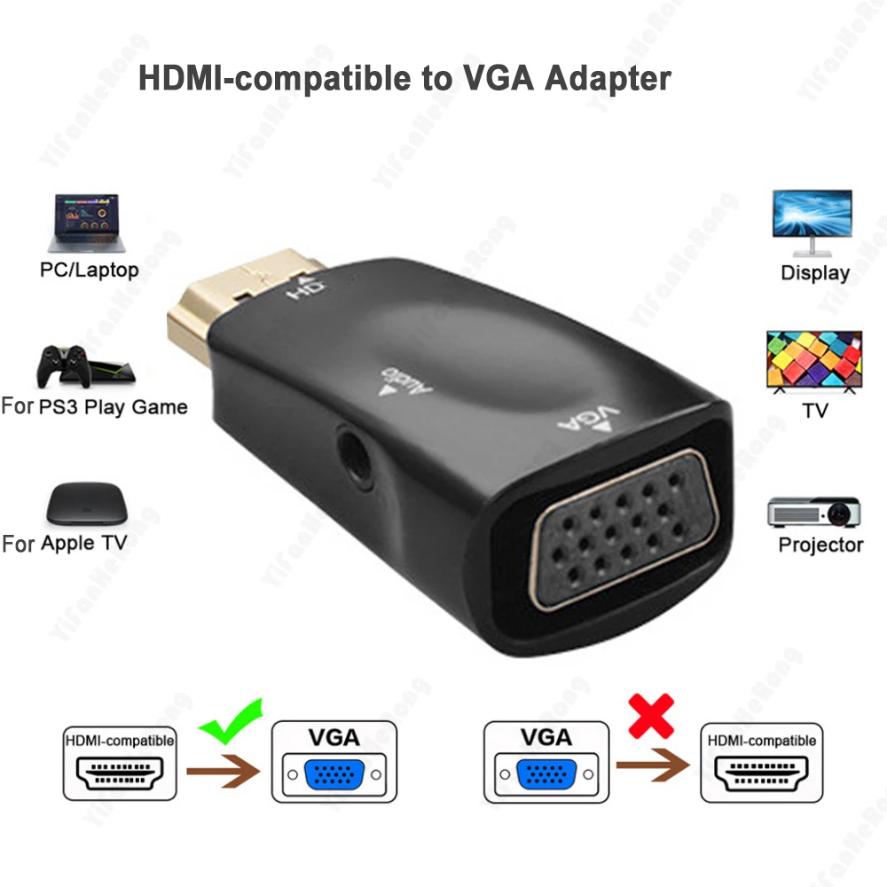 TV 박스용 HDMI 호환 어댑터, HDMI 호환 VGA 어댑터, 오디오 케이블 포함, 수-VGA 암 변환기