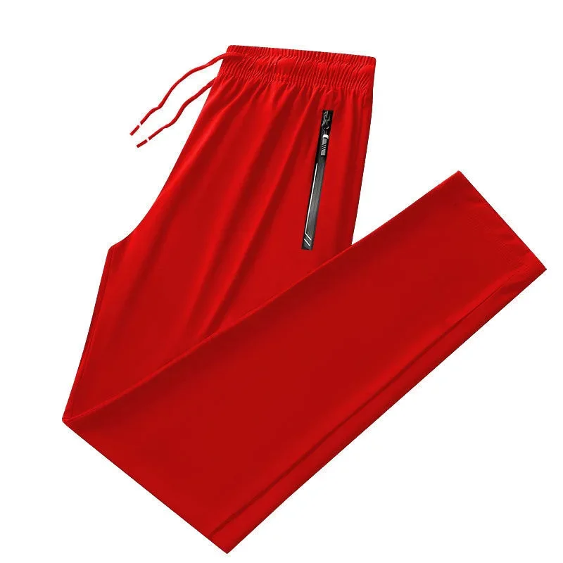 Summer Ice Silk Air Conditioned Pants Breathable Thin Elastic Nine Points Casual Sports Pants Trendy Versatile Lightweight