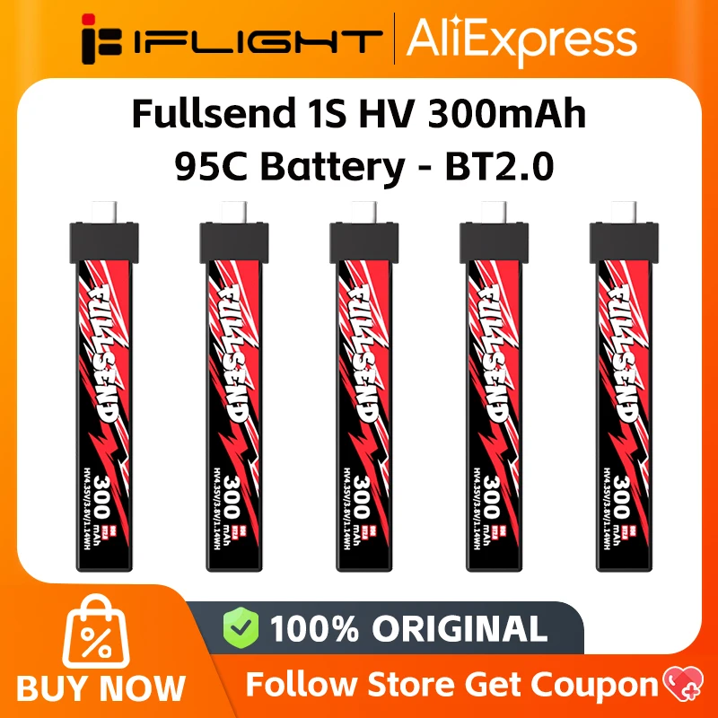 Batterie FULLSEND 1S HV 300mAh 95C BT2.0 pour drone Tiny Whoop Defender 12