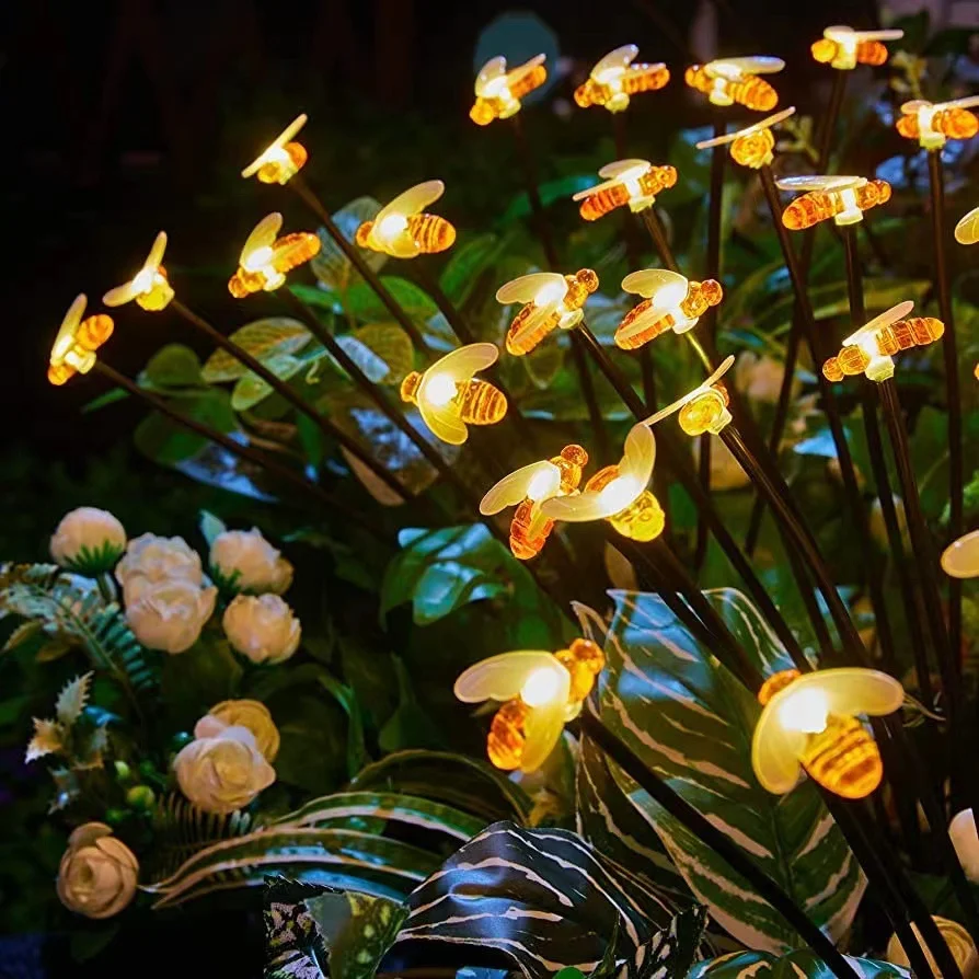 Solar LED Firefly Lights 6/8/10 Led Solar Garden Lawn Lights Outdoor Cute Bee Light For Garden Patio Party Christmas Decoration solar lights outdoor string 30 led cute bee waterproof starry lamps fairy decor wedding gardens patio party christmas decoration