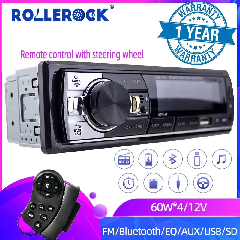 Rollerock Car Radio 1din Player Bluetooth Cheap Hands-free Calls USB AUX SD Stereo Receiver with Steering Wheel Remote Control |