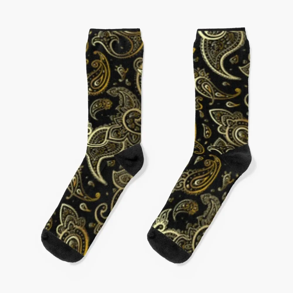 

black and gold paisley Socks gifts Thermal man winter funny gift Men Socks Luxury Brand Women's