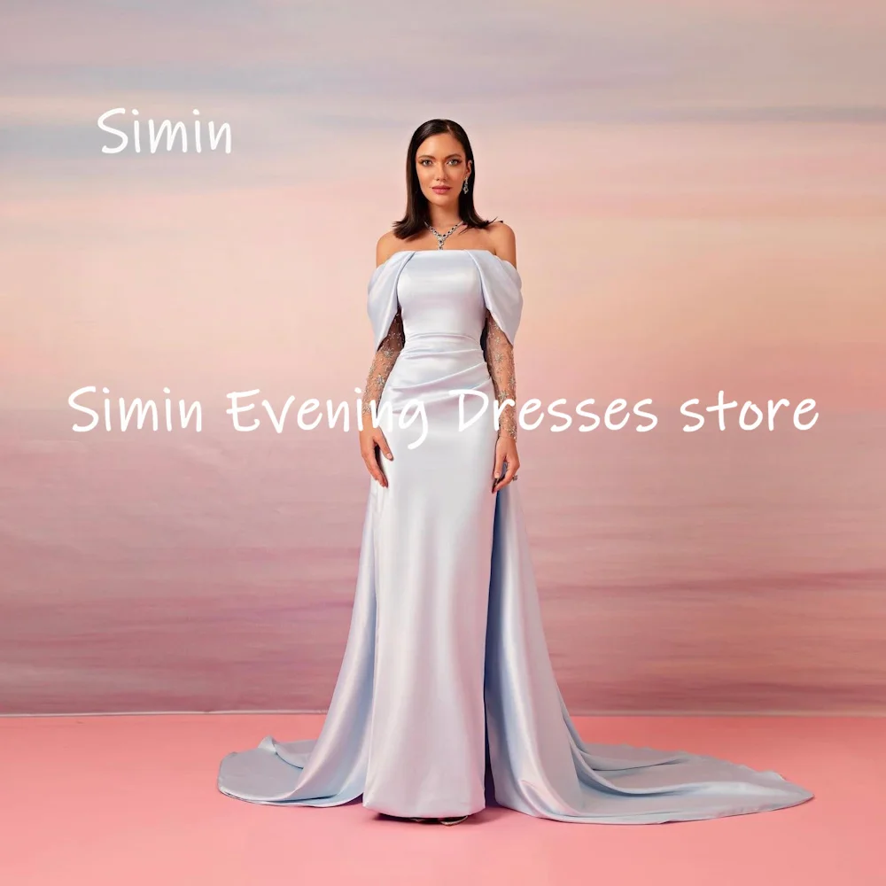 

Simin Satin Mermaid Off-the-shoulder Neckline Ruffle Formal Prom Gown Floor-length Evening Elegant Party dresses for women 2023