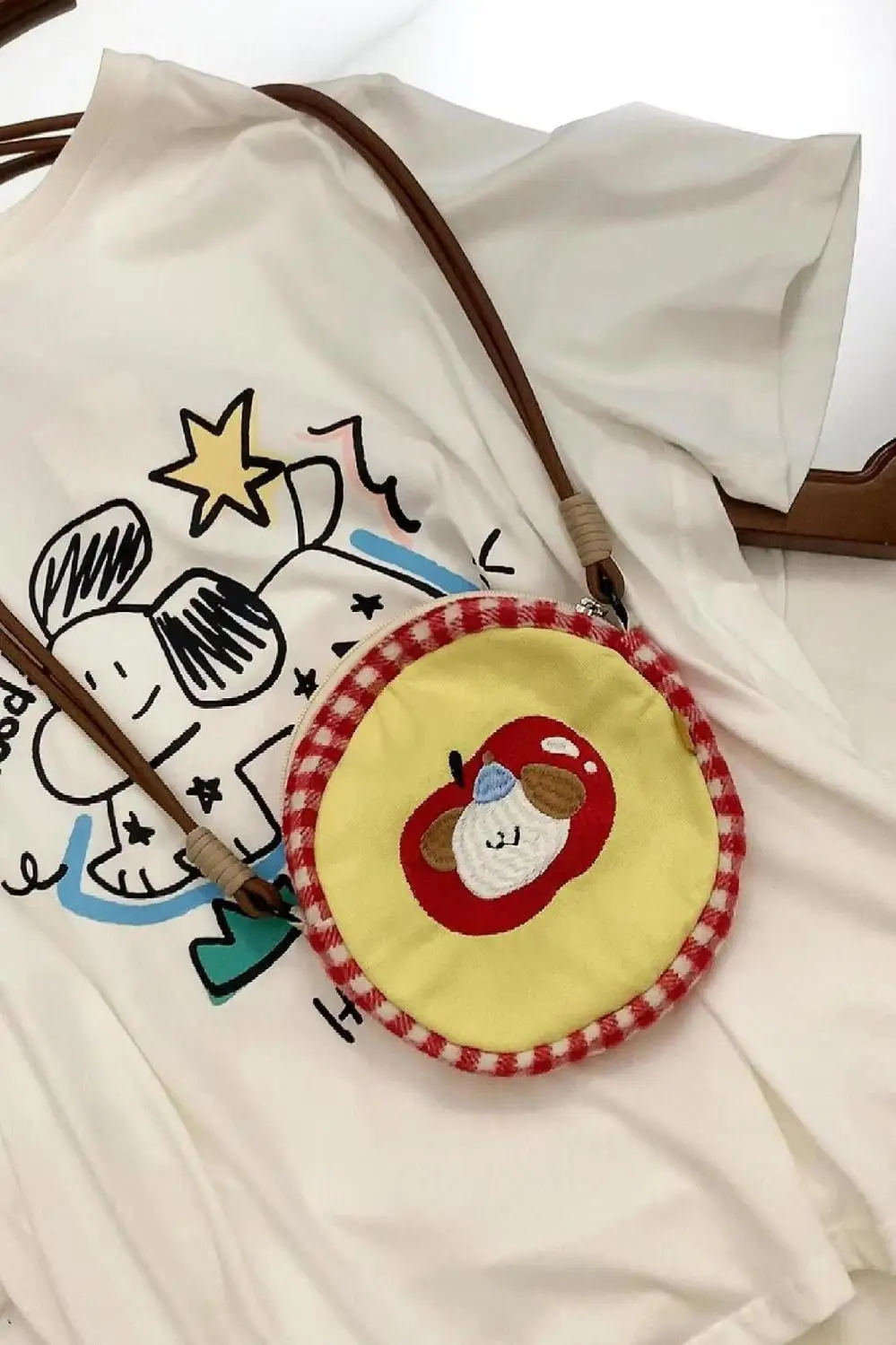 JIAERDI Apple Embroidery Round Messenger Bag Wallet Women Sweet Cute Cartoon Camera Mini Bag Ladies Vintage Yellow Handbag 2025