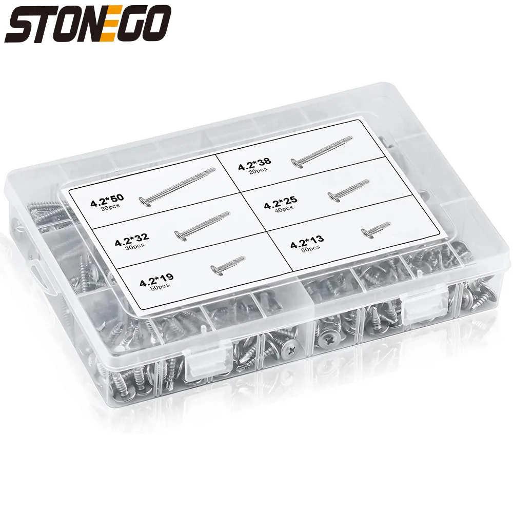 

STONEGO 210Pcs/Set Stainless Steel Dovetail Self-Tapping Screw Set - 13mm, 19mm, 25mm, 32mm, 38mm, 50mm Length