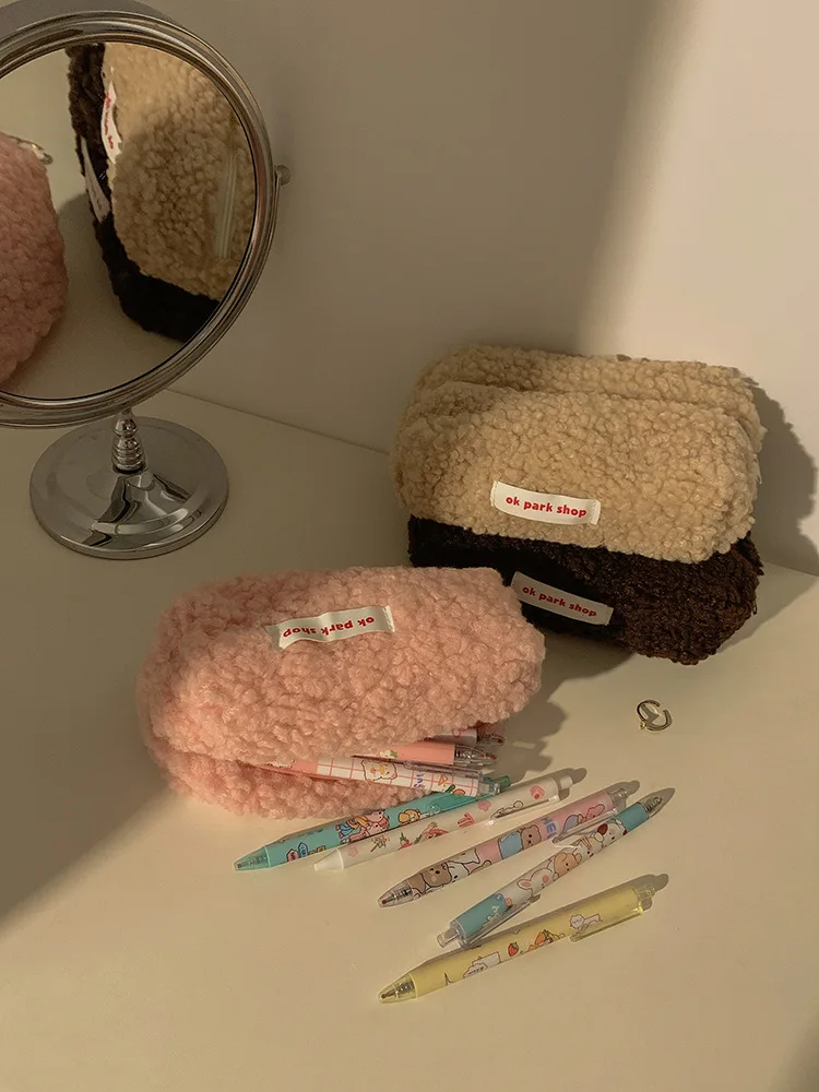 Косметичка из овечьей шерсти, плюшевая милая сумка для хранения ...