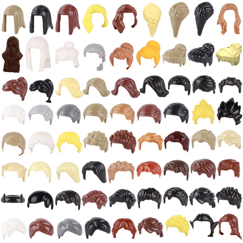 MOC Stadt Figuren Frisuren Bausteine Kreative Köpfe Körper Teile Braun Haar Zubehör DIY Mini Ziegel Montieren Spielzeug Geschenke