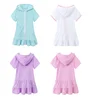 Girls Hooded Swim Cover Up Short Sleeve Beach Dress for Kids Lightweight and Breathable Sun Protections Clothes