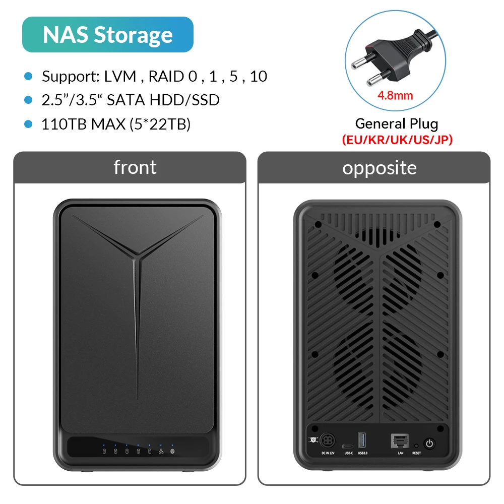 【Free Local Warehouse!】Yottamaster NAS Storage Server RAM Home Network Storage 2/5 Bay Raid 2.5”3.5“ SATA HDD SSD External Case