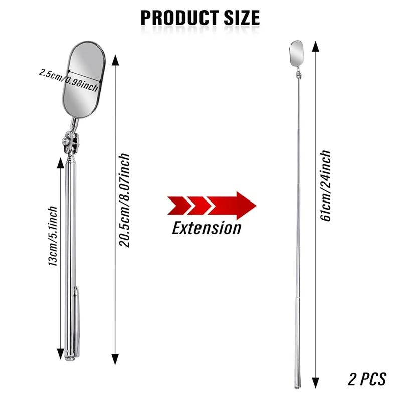 LICE-2 PCS 텔레스코픽 검사 거울, 자동차 검사 거울, 차량 검사용 개폐식 확장 거울 간편한 설치