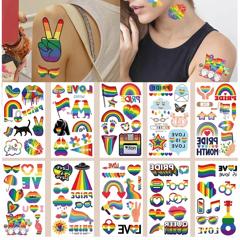 Tattoo Stickers 10Pcs Rainbow Funny Lgbt Gay Pride Party Toys Gift