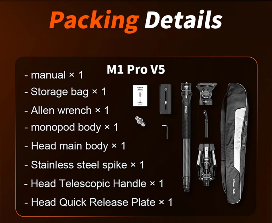 COMAN M1 M1 Pro V5 Carbon Fiber One Click Lifting Tripod Travel Monopod with Qui