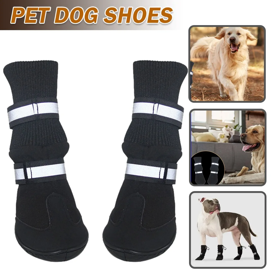 

Pet Shoes Dog Winter Boots Warm Plush Lining Anti-Slip Shoes With Reflective Strap Puppy Shoes Waterproof Winter Booties