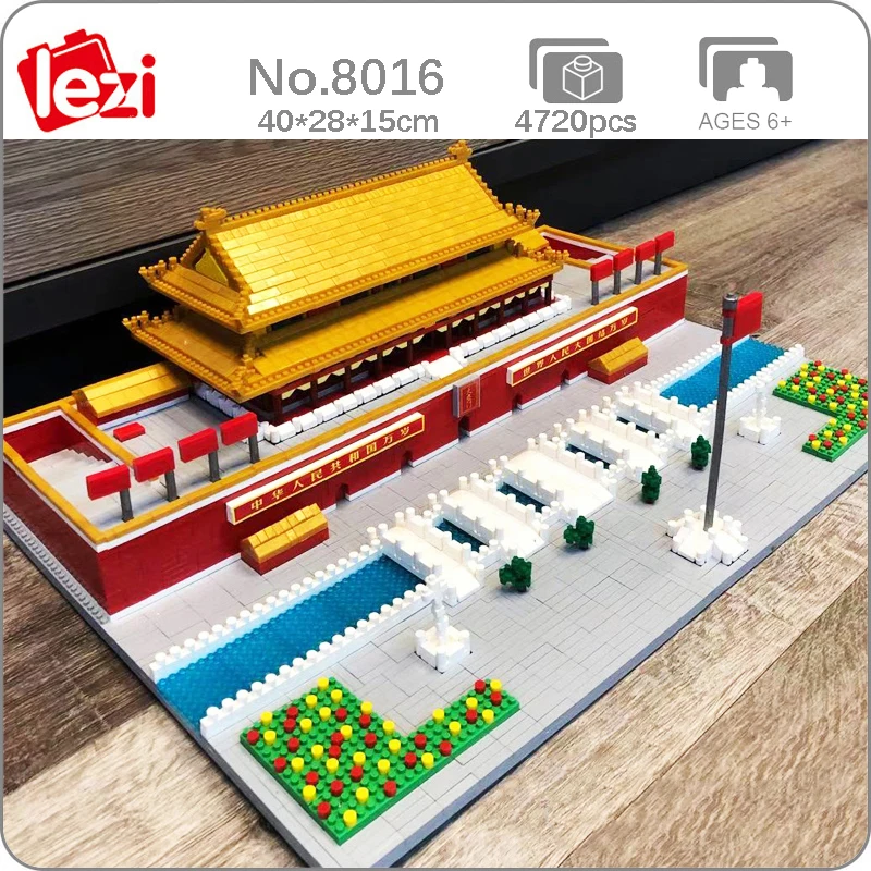 

Lezi 8016 World Architecture China Tiananmen Square Flag River Model Mini Diamond Blocks Bricks Building Toy for Children no Box