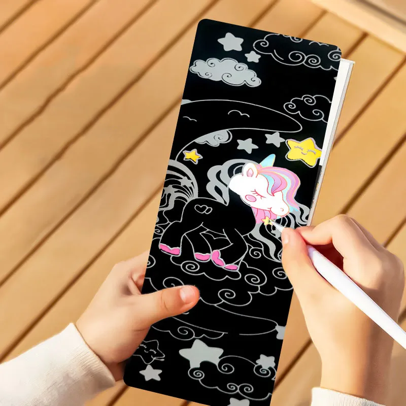 Sparkling Scratching Notes for Children Creative Magic Rainbow Scratch Paper Coloring Books Kids Boys Girls DIY Bookmarks Toys