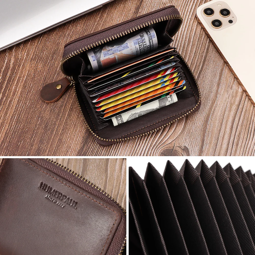 KAVIS 100% Genuine Leather Multi Card Slot Wallet for Men Crazy Horse Storage Money Bag Business Mini Bank Card Holder Purse