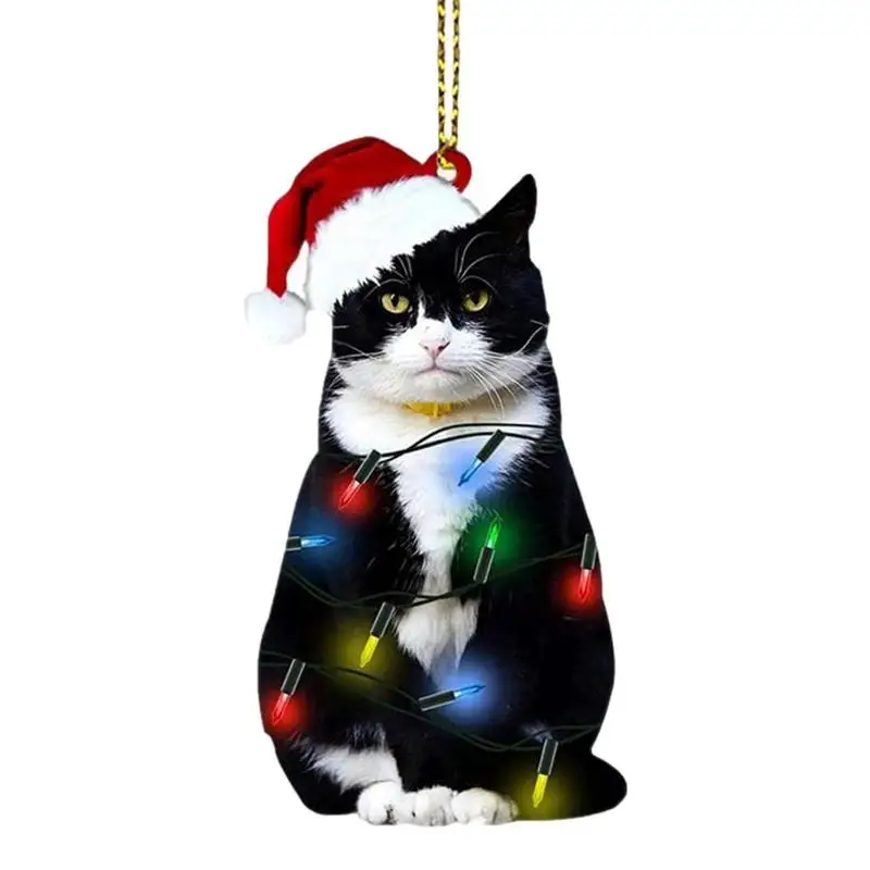 

Christmas Tree Ornaments 2D Acrylic Hanging Ornaments Cat Christmas Decor Mini Kitten Pattern For Wall Window Tree Car Rearview