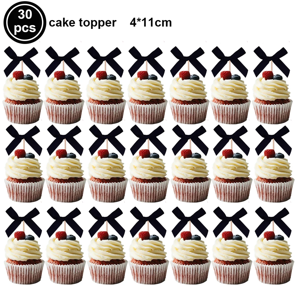 Set of 10 Pink Bow Cupcake and Cake Toppers for Coquette-Themed Parties and Bridal Showers