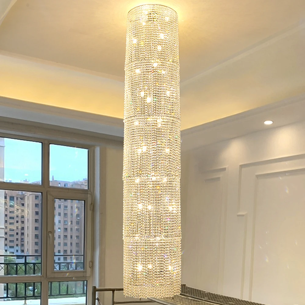 

Multi Layers Modern Crystal Chandelier LED Lamp AC110V 220v Long Staircase Lighting Fixtures Hotel Lobby Plafonnier