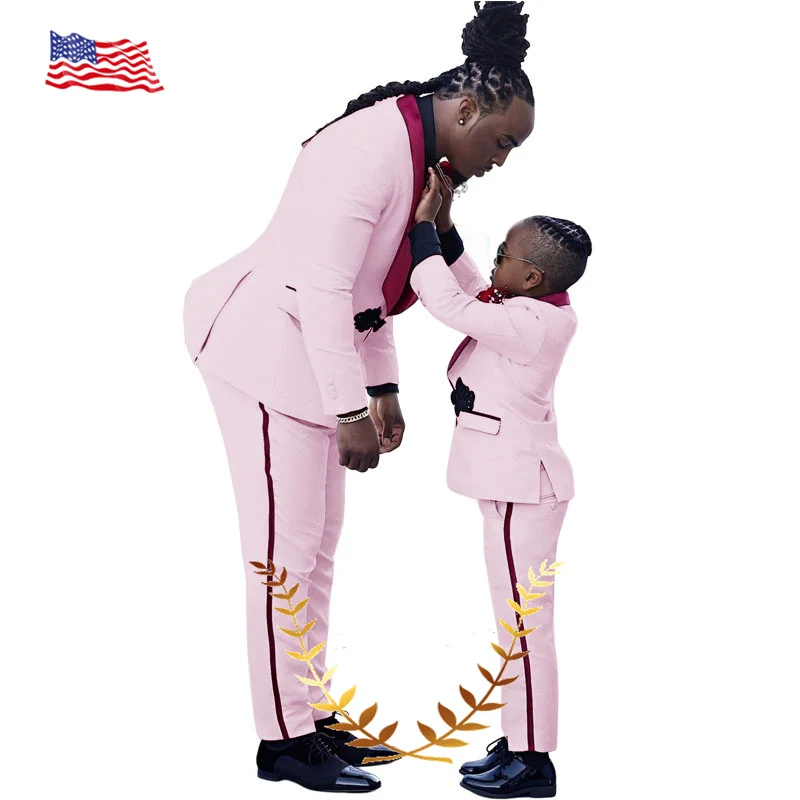 White Men's Boys Suit 2 Piece Floral Jacket Pants Wedding Groom Tuxedo Flower Boy Clothing Parent-Child Wear