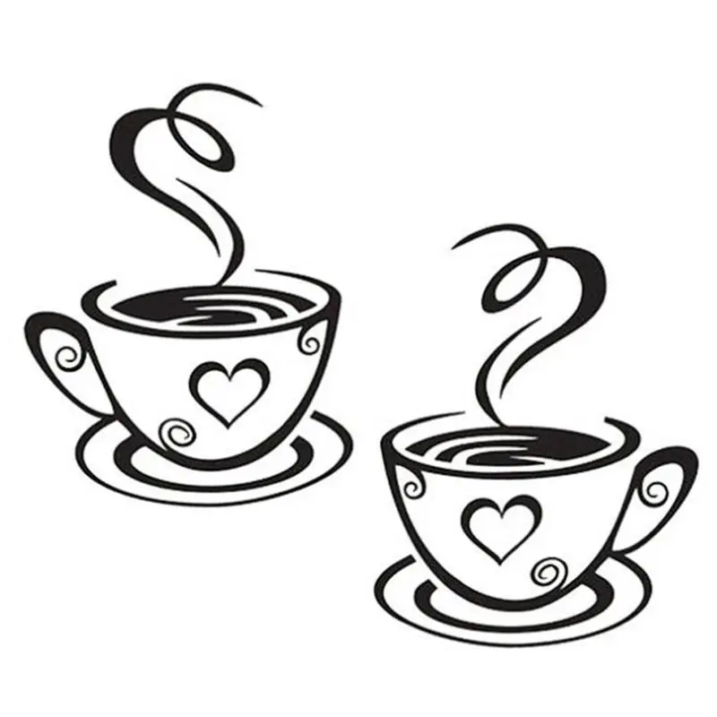 Dual Coffee Cup Wall Stickers Removable Diy Mug Decal Wallpaper Coffee Bar Wall Decor Removable Signs For Kitchen Station Cafe