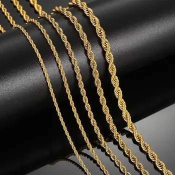 Collana a catena con corda intrecciata in acciaio inossidabile da 2/3/4/5/6mm per uomo Donna Catene al collo placcate color oro Girocollo Gioielli in metallo Regalo 1