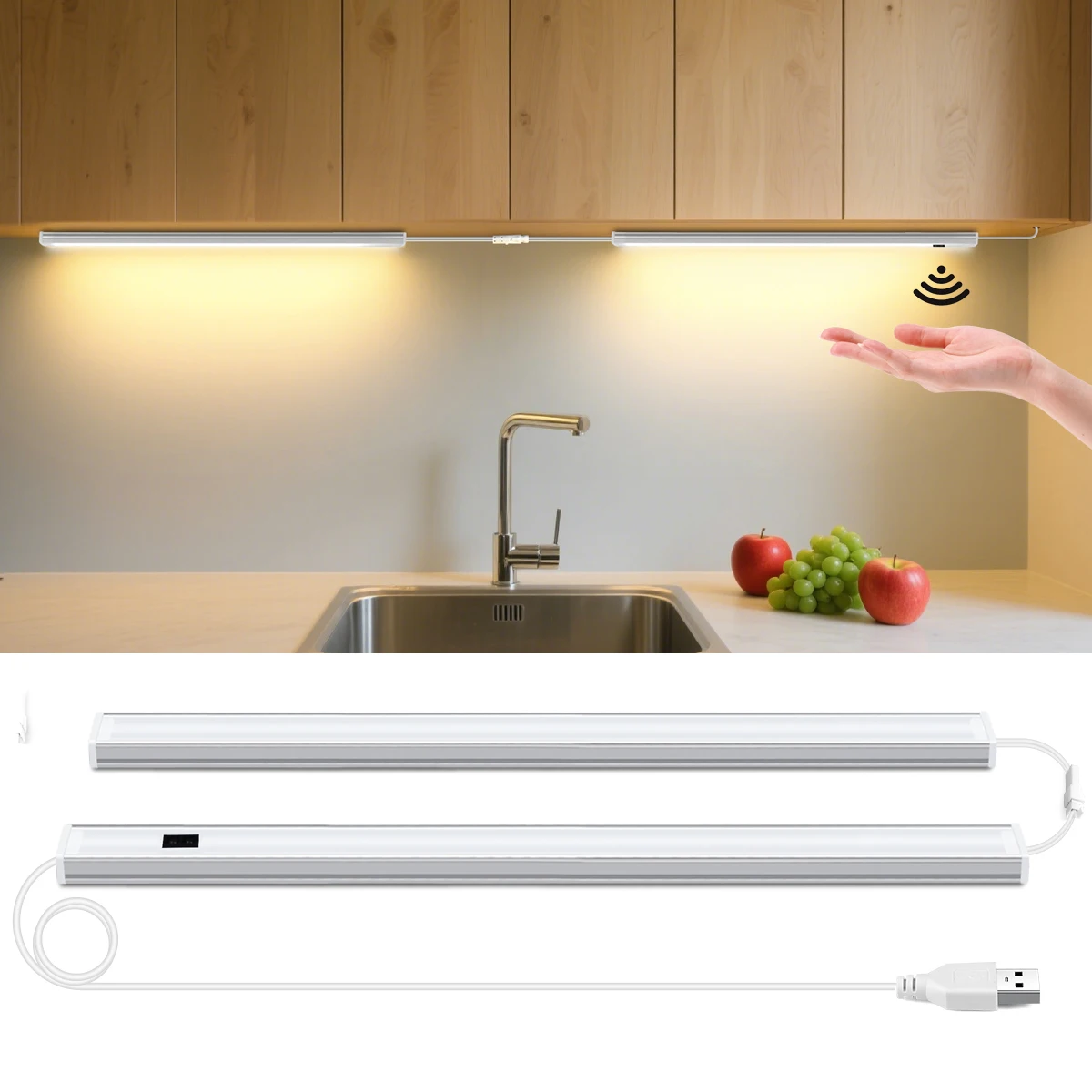 LED Lights Bar with Hand Wave Touchless Trigger Switch,Under Counter Lighting USB Plug Powered Nightlamp for Desk,Sink,Workbench - 2